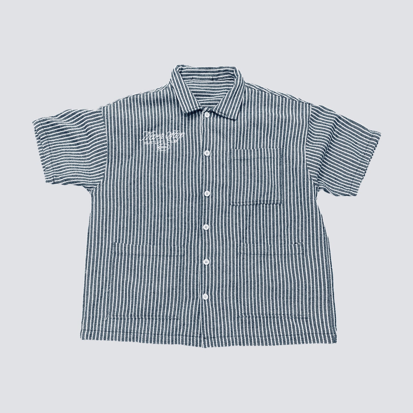A1 MONEYSCK Dress Shirt Sky Blue/ White Embroidery