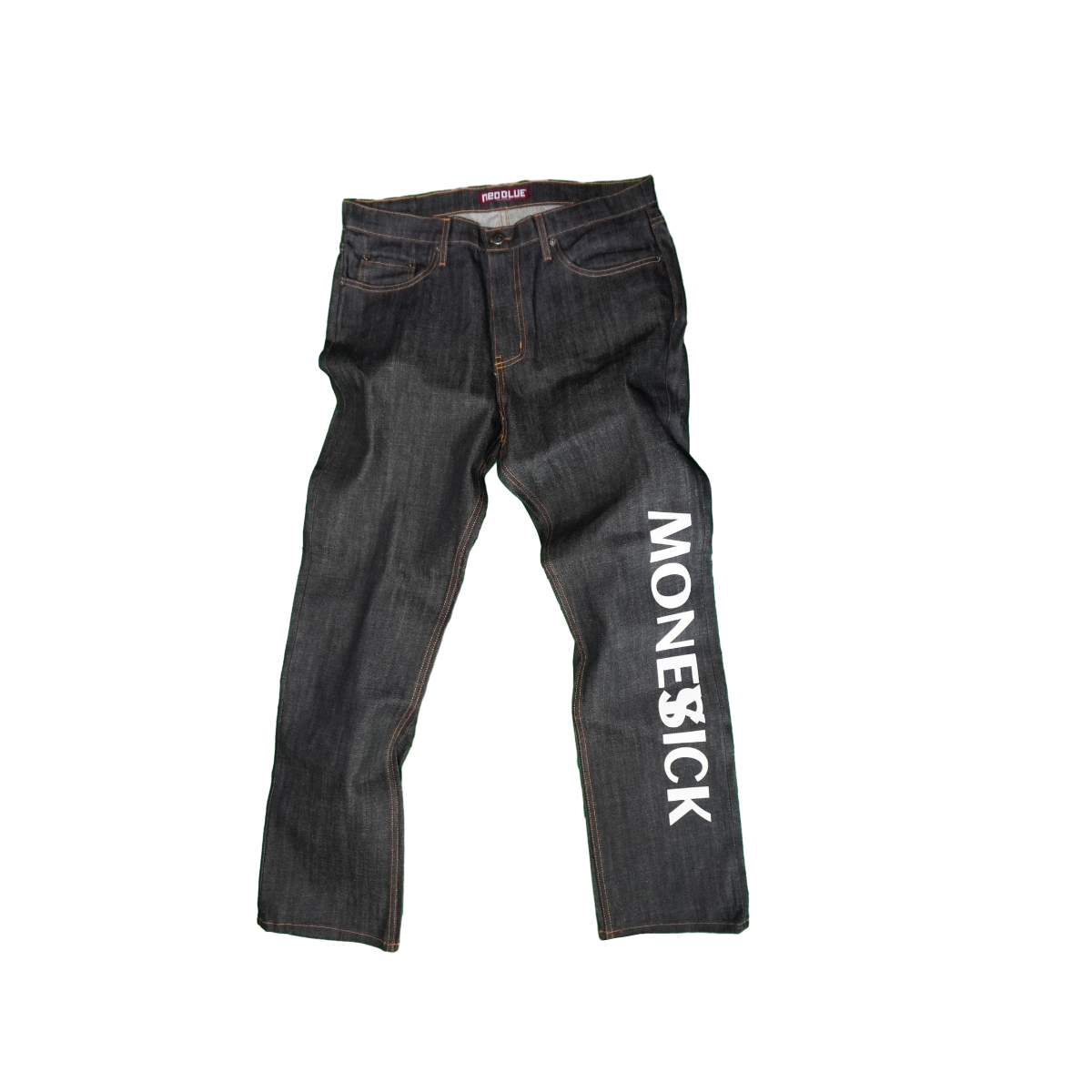 MONEYSCK Indigo Black Denim Jeans /White Print