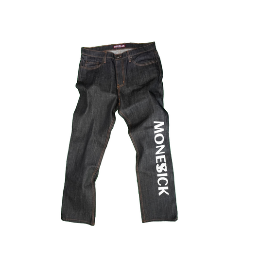 MONEYSCK Indigo Black Denim Jeans /White Print